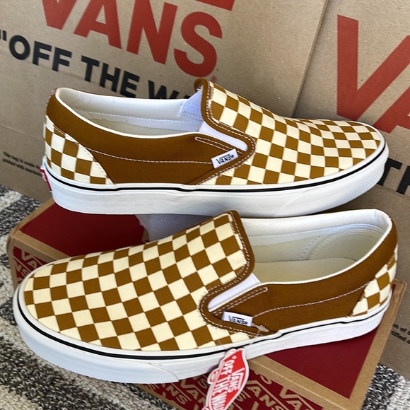 Vans Classic Slip-On Checkerboard Golden Brown/True White MENS - Picture 11 of 16
